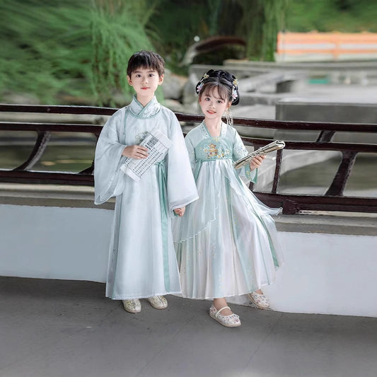 Children's Traditional Scholar  Suit Zhuting 竹亭 Hanfu Clothing Spring Summer Autumn