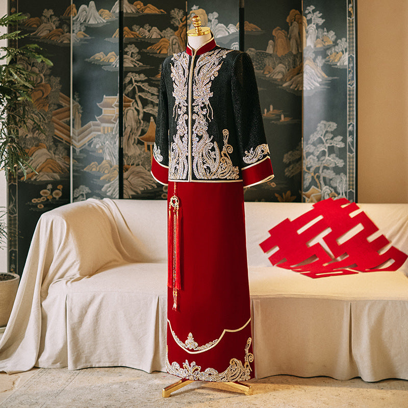 Men's Chinese Wedding Clothing Long Sleeves Lang 郎 Male Attire