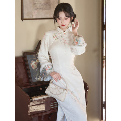 Women's Qipao Chunyingxue 春樱雪 Asian Thicken Dress Chinese Modern Hanfu Clothing Velvet Cheongsam Winter