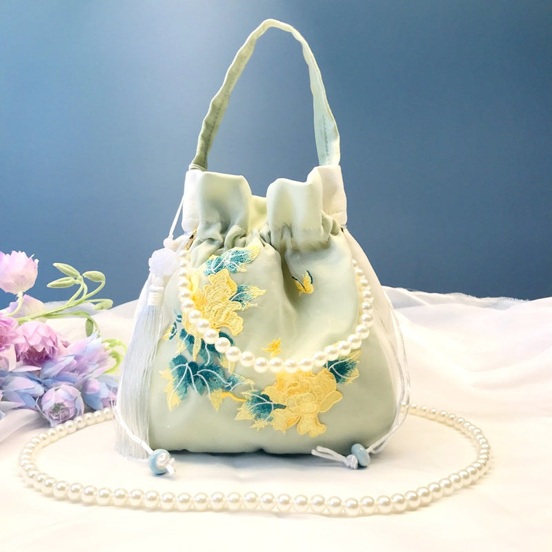 Chinese Style Drawstring Handbag Pearl Embroidery Bags Nang 囊