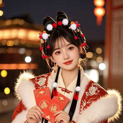 Traditional Chinese Hair jewelry Caishen 财神 Hanfu Historical Headgear