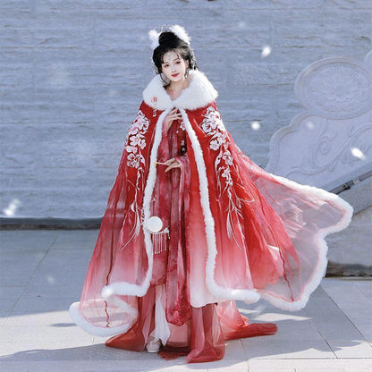 Weijin Dynasty Clothing Meiyingchunxue 梅映春雪 Women's Chinese Traditional Thicken Velvet Hanfu Autumn Winter