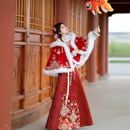 Chinese Lunar New Year Clothing Xiranchunshao禧染春梢 Women's  Traditional Thicken Velvet Hanfu Autumn Winter