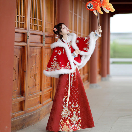 Chinese Lunar New Year Clothing Xiranchunshao禧染春梢 Women's  Traditional Thicken Velvet Hanfu Autumn Winter