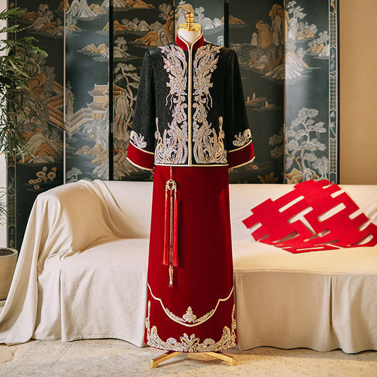 Men's Chinese Wedding Clothing Long Sleeves Lang 郎 Male Attire