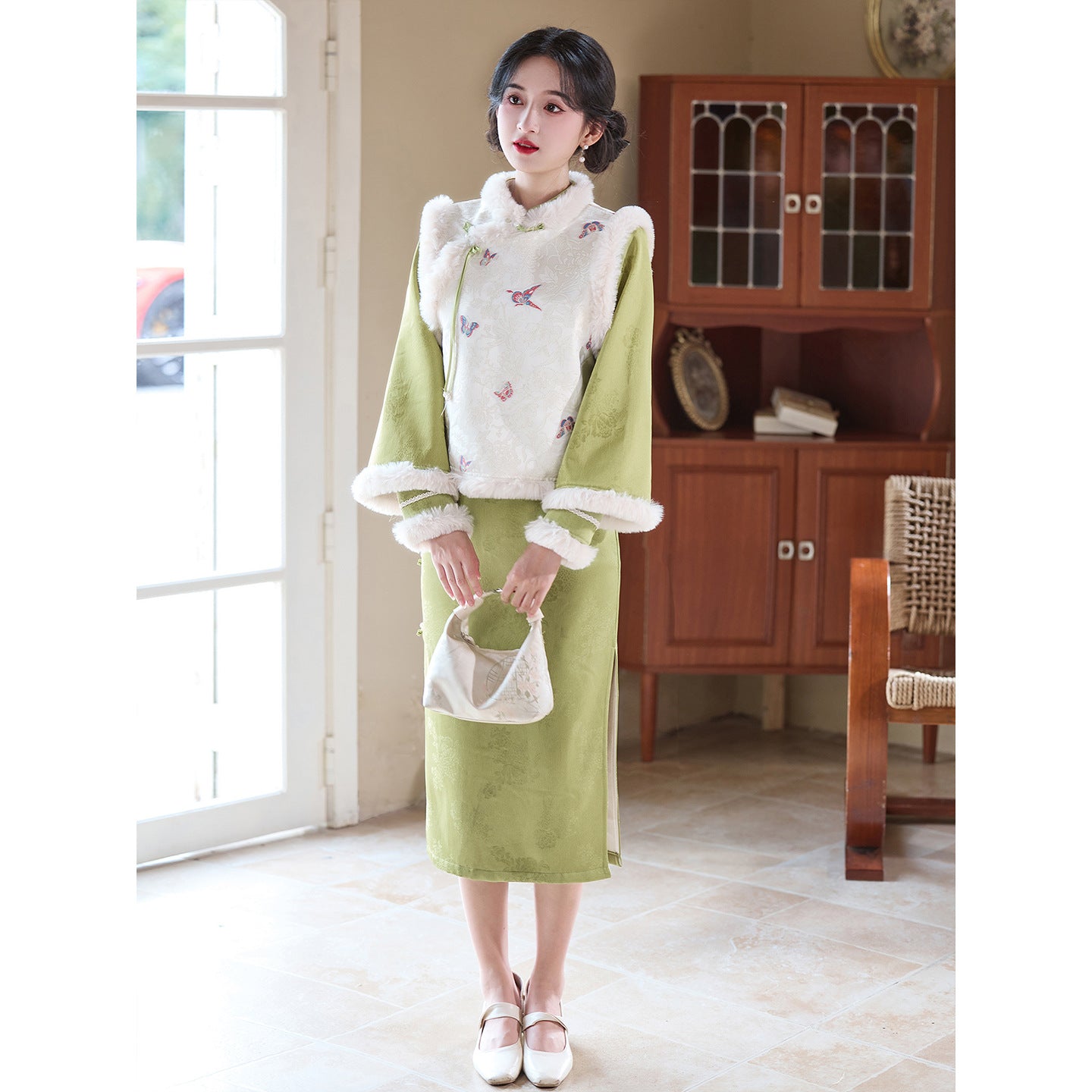 Women's Qipao Youqing 犹青 Asian Dress Chinese Thicken Modern Hanfu Clothing Velvet Cheongsam Winter Autumn