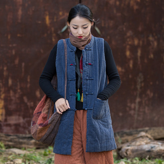 Linen Ticken Vest  Xiaosan "萧散" Han Element Clothing Women's Modern Hanfu Winter Autumn