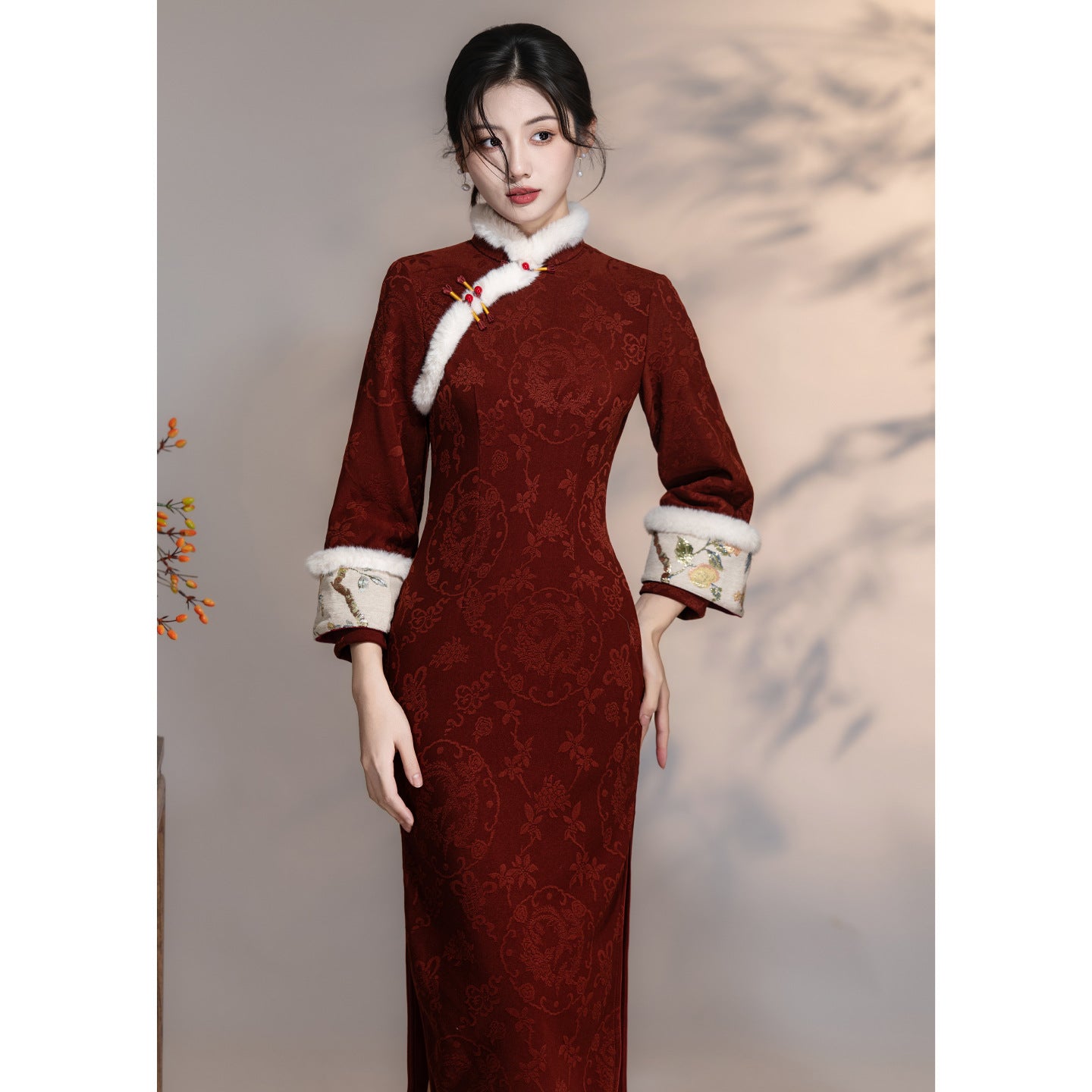 Women's Qipao Wenguiqi 问归期 Asian Thicken Dress Chinese Modern Hanfu Clothing Velvet Cheongsam Winter