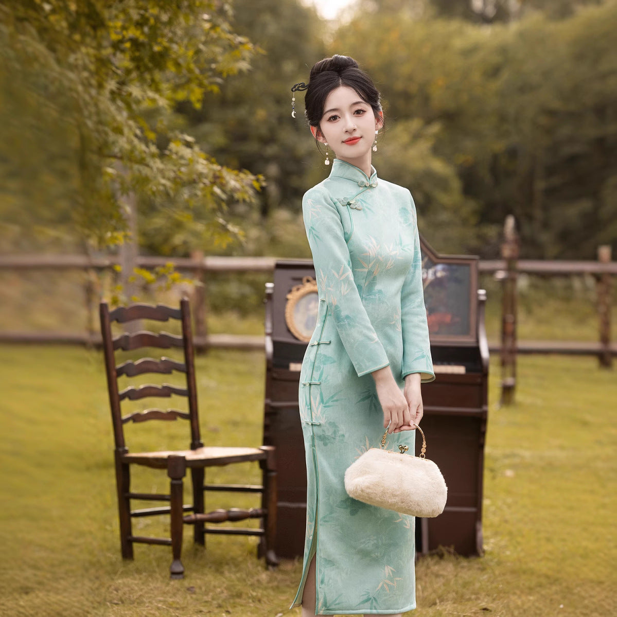 Chinese Modern Women's Qipao Dress  Jinxin 锦心 Clothing Traditional Cheongsam Autumn Winter Velvet Long Sleeves