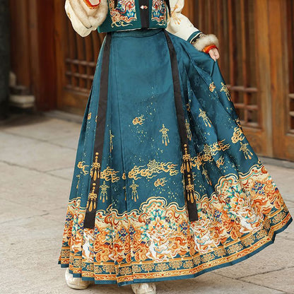 Ming Dynasty Dress Women's Mamian Skirt Luyu 鹿屿 Thicken Chinese Style Lunar New Year Clothing Winter