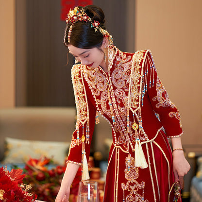 Women's Chinese Wedding Clothing Long Sleeves Biyue 闭月 Attire