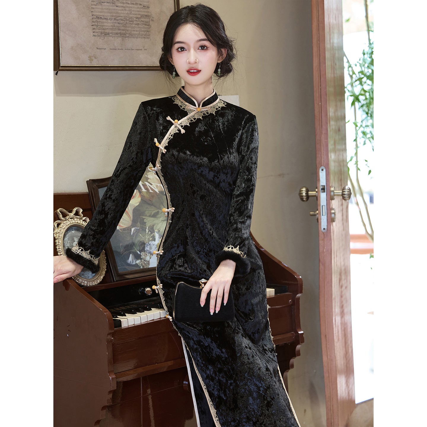 Women's Qipao Jintang 今棠 Asian Thicken Dress Chinese Modern Hanfu Clothing Velvet Cheongsam Winter
