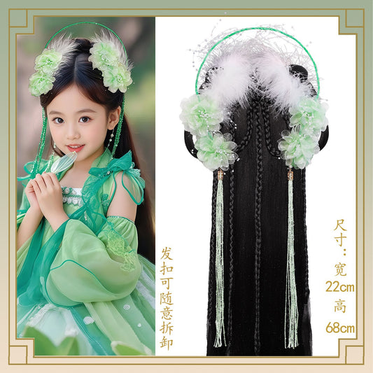 Kid's Traditional Chinese Hairstyle Wig Ningzhi 凝脂 Hanfu Historical Royal Hairpieces