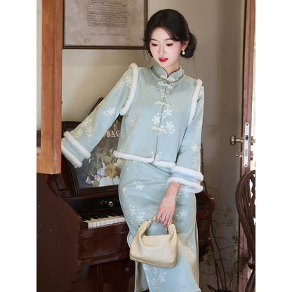 Women's Qipao Qingfeng 清风 Asian Dress Chinese Thicken Modern Hanfu Clothing Velvet Cheongsam Winter Autumn