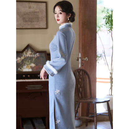 Women's Qipao Feidie 飞蝶 Asian Thicken Dress Chinese Modern Hanfu Clothing Velvet Cheongsam Winter