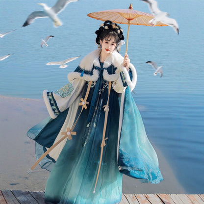 TANG Dynasty Clothing Yanruyu 颜如玉 Ruqun Women's Chinese Traditional Thicken Velvet Hanfu Autumn Winter