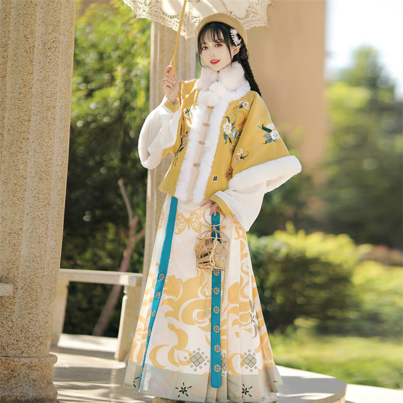 New Chinese Style Clothing Jinseliunian 锦瑟流年 Women's Modern Hanfu Ming Dynasty Thicken Velvet  Autumn Winter