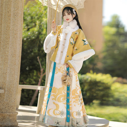New Chinese Style Clothing Jinseliunian 锦瑟流年 Women's Modern Hanfu Ming Dynasty Thicken Velvet  Autumn Winter