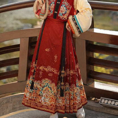 Ming Dynasty Dress Women's Mamian Skirt Luyu 鹿屿 Thicken Chinese Style Lunar New Year Clothing Winter