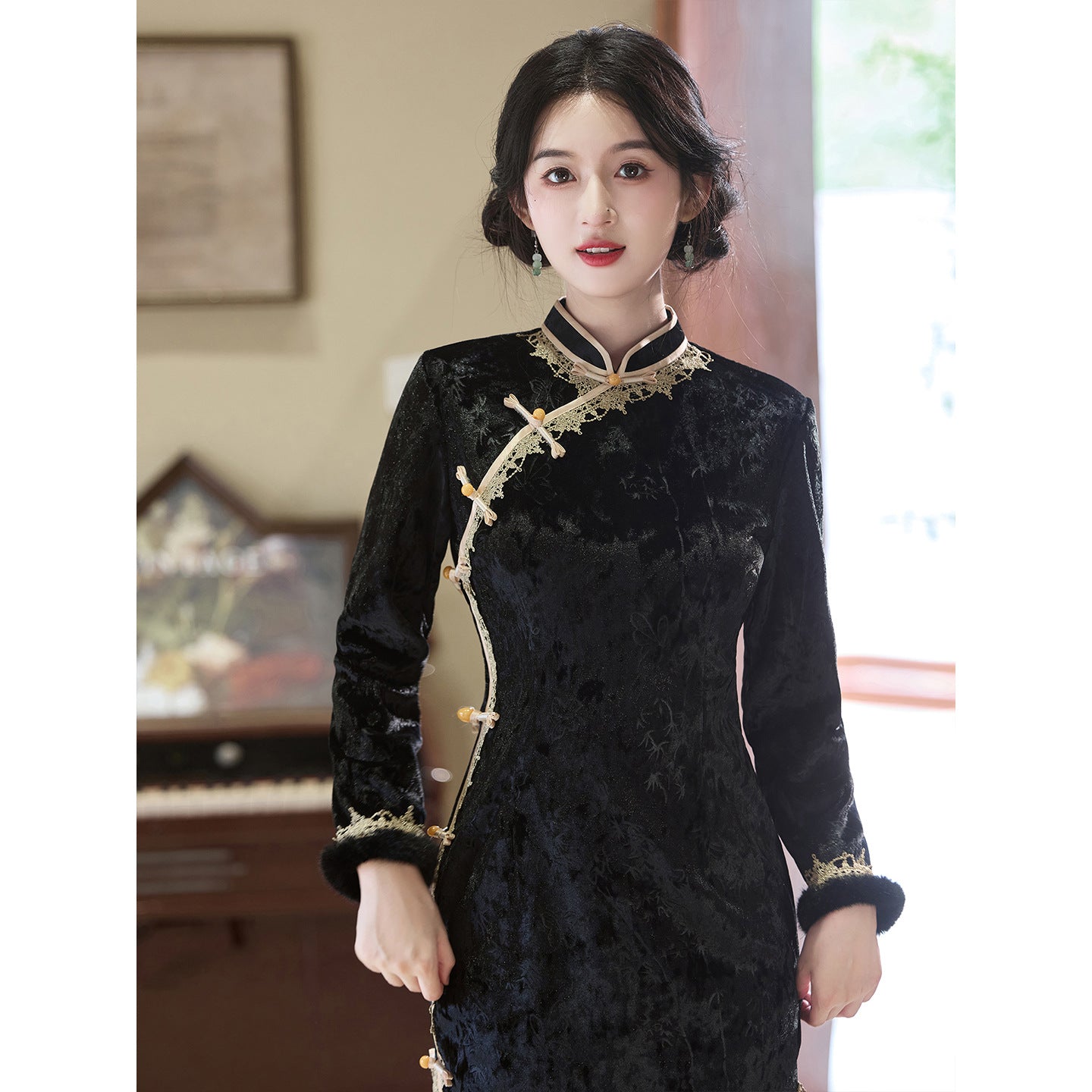 Women's Qipao Jintang 今棠 Asian Thicken Dress Chinese Modern Hanfu Clothing Velvet Cheongsam Winter