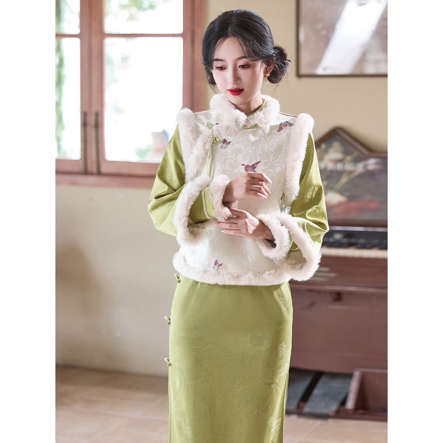 Women's Qipao Youqing 犹青 Asian Dress Chinese Thicken Modern Hanfu Clothing Velvet Cheongsam Winter Autumn