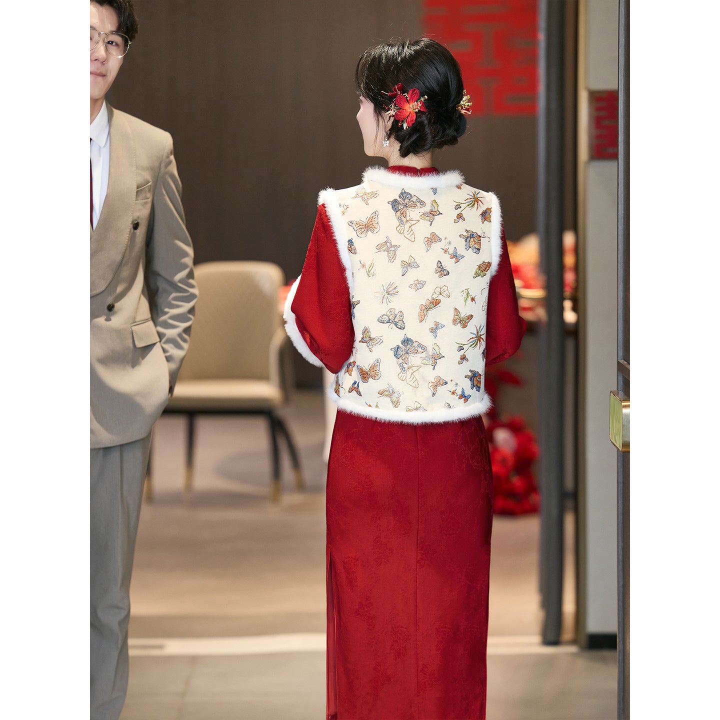 Wedding Qipao Chinese Clothes Hongyan 红颜 Women's Modern Gown Tea Ceremony Dress Hanfu Cheongsam
