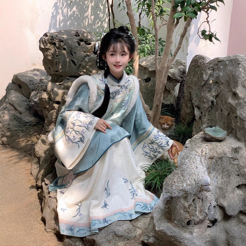 Qing Dynasty Clothing Languinvshu 兰闺女书 Women's Chinese Traditional Velvet Thicken Hanfu Autumn Winter