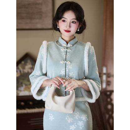 Women's Qipao Qingfeng 清风 Asian Dress Chinese Thicken Modern Hanfu Clothing Velvet Cheongsam Winter Autumn
