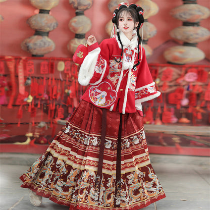 Ming Dynasty Dress Women's Mamian Skirt Rabbit 兔 Chinese Style Lunar New Year Clothes Winter