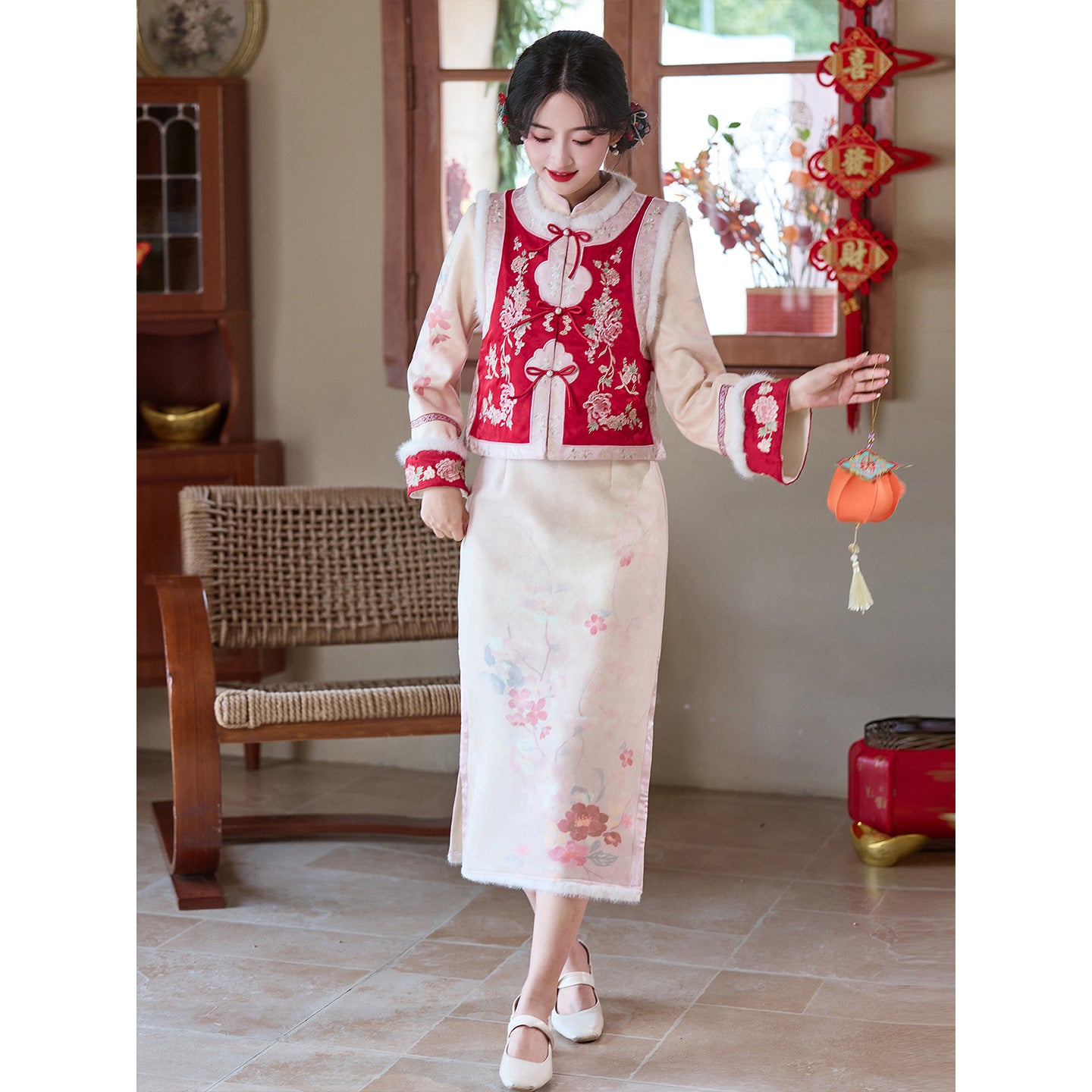 Women's Qipao Huaiqianshu 花千树 Asian Dress Chinese Thicken Modern Hanfu Clothing Velvet Cheongsam Winter Autumn