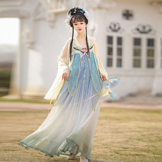 TANG Dynasty Dress Butterfly 蝴蝶 Women's Chest High Ruqun  Hanfu Clothing Spring Summer Autumn
