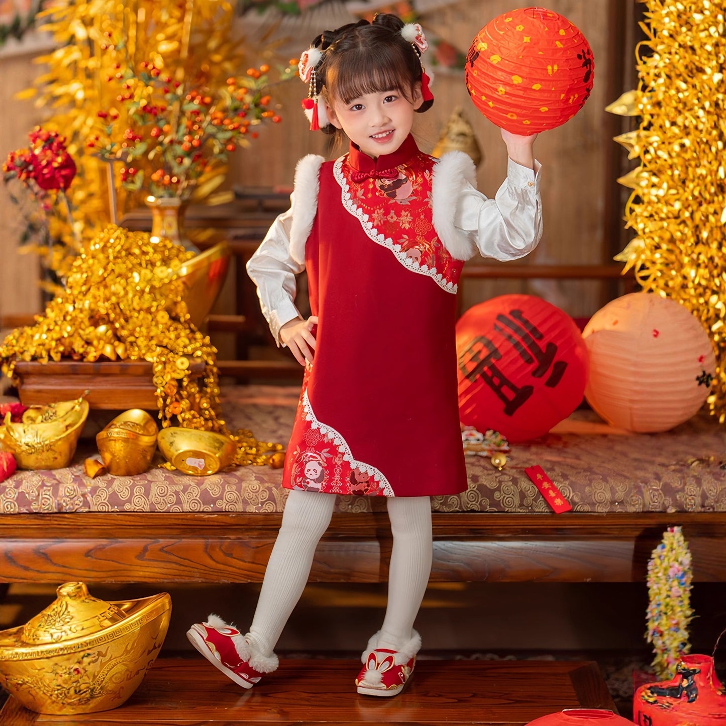 Children's Traditional Panda 熊猫 Clothing Chinese Girl's Lunar New Year Hanfu Dress