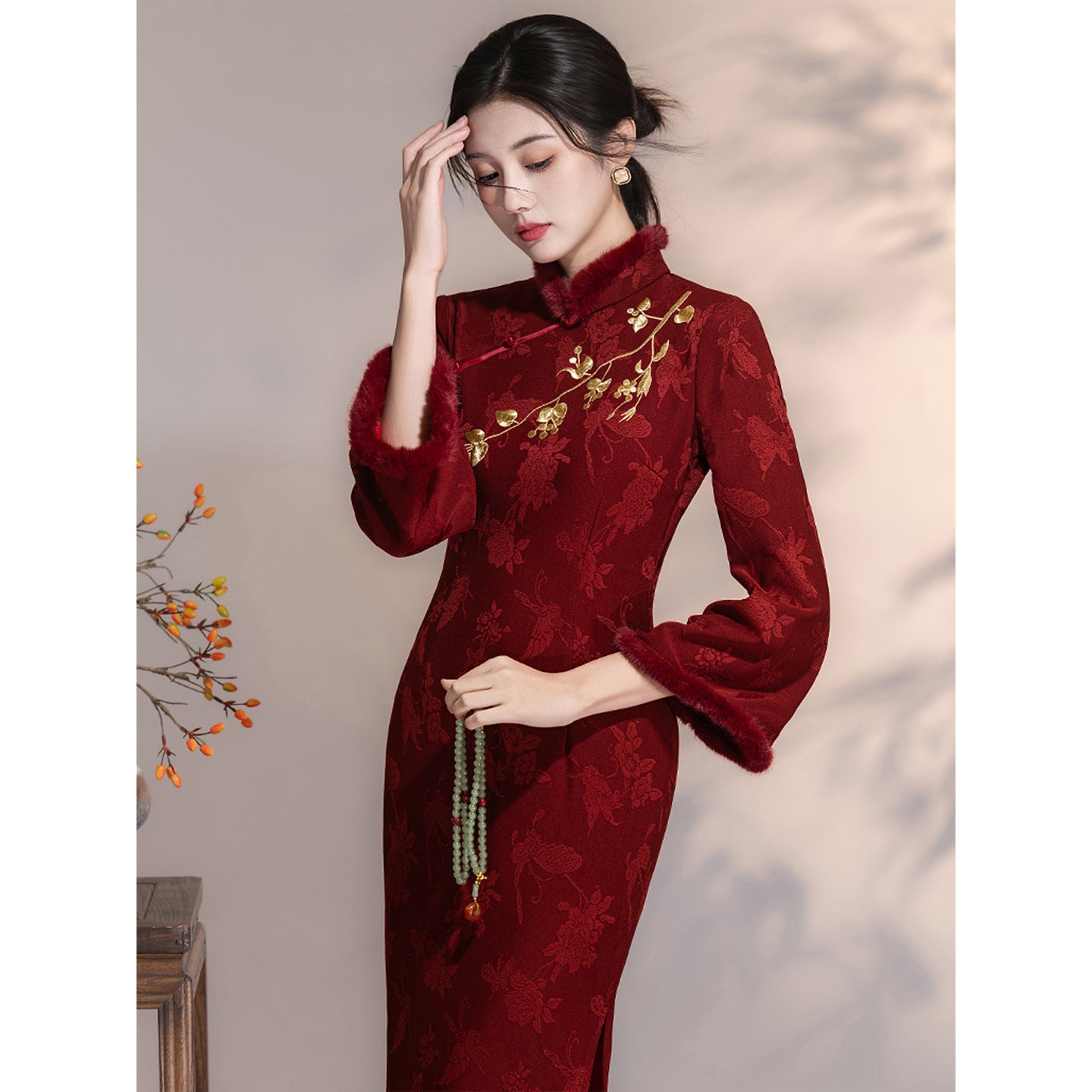 Women's Qipao Tianchangdijiu 天长地久 Asian Thicken Dress Chinese Modern Hanfu Clothing Velvet Cheongsam Winter