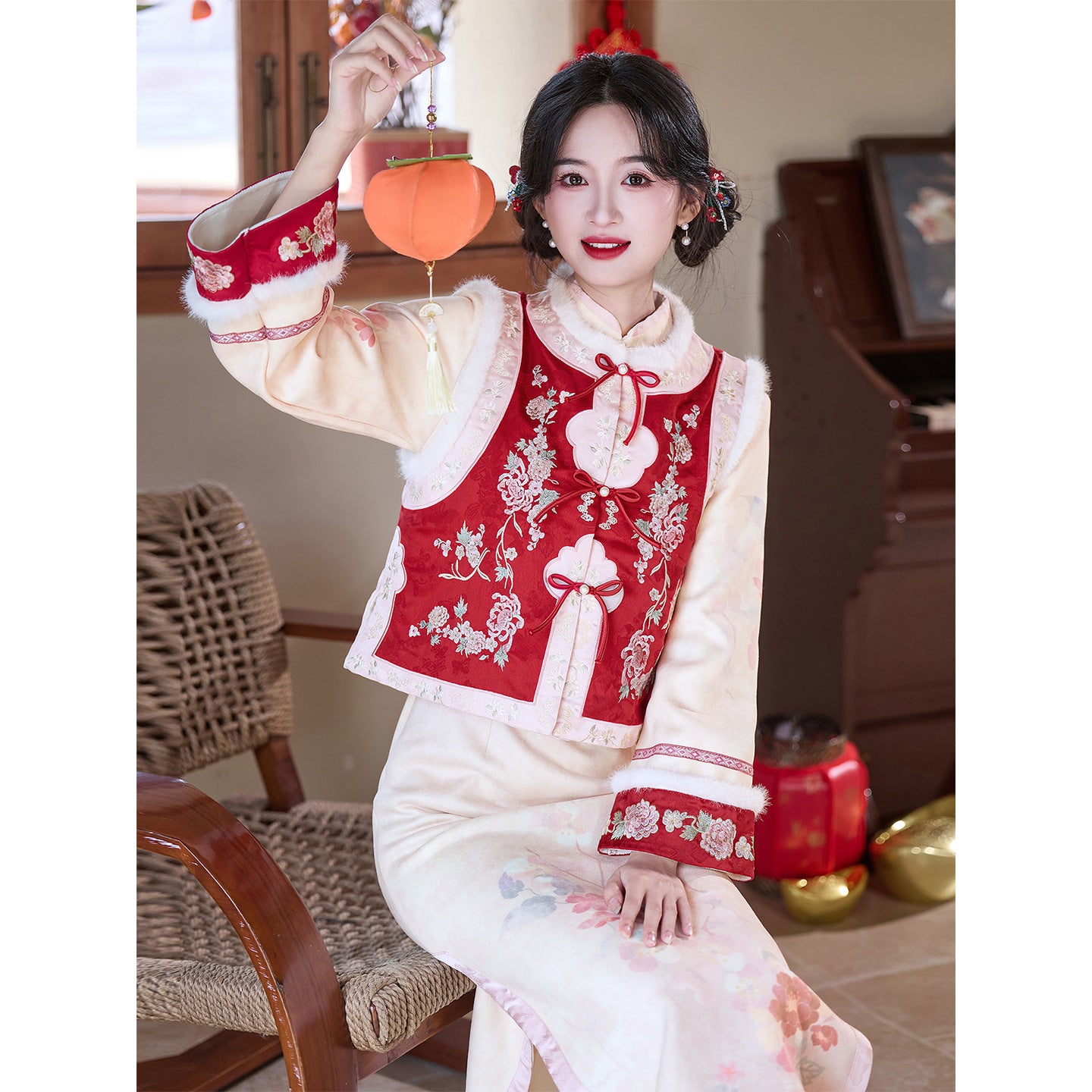 Women's Qipao Huaiqianshu 花千树 Asian Dress Chinese Thicken Modern Hanfu Clothing Velvet Cheongsam Winter Autumn