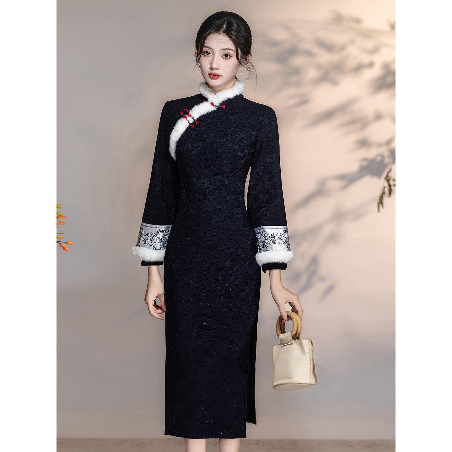 Women's Qipao Qinghua 青花 Asian Thicken Dress Chinese Modern Hanfu Clothing Velvet Cheongsam Winter