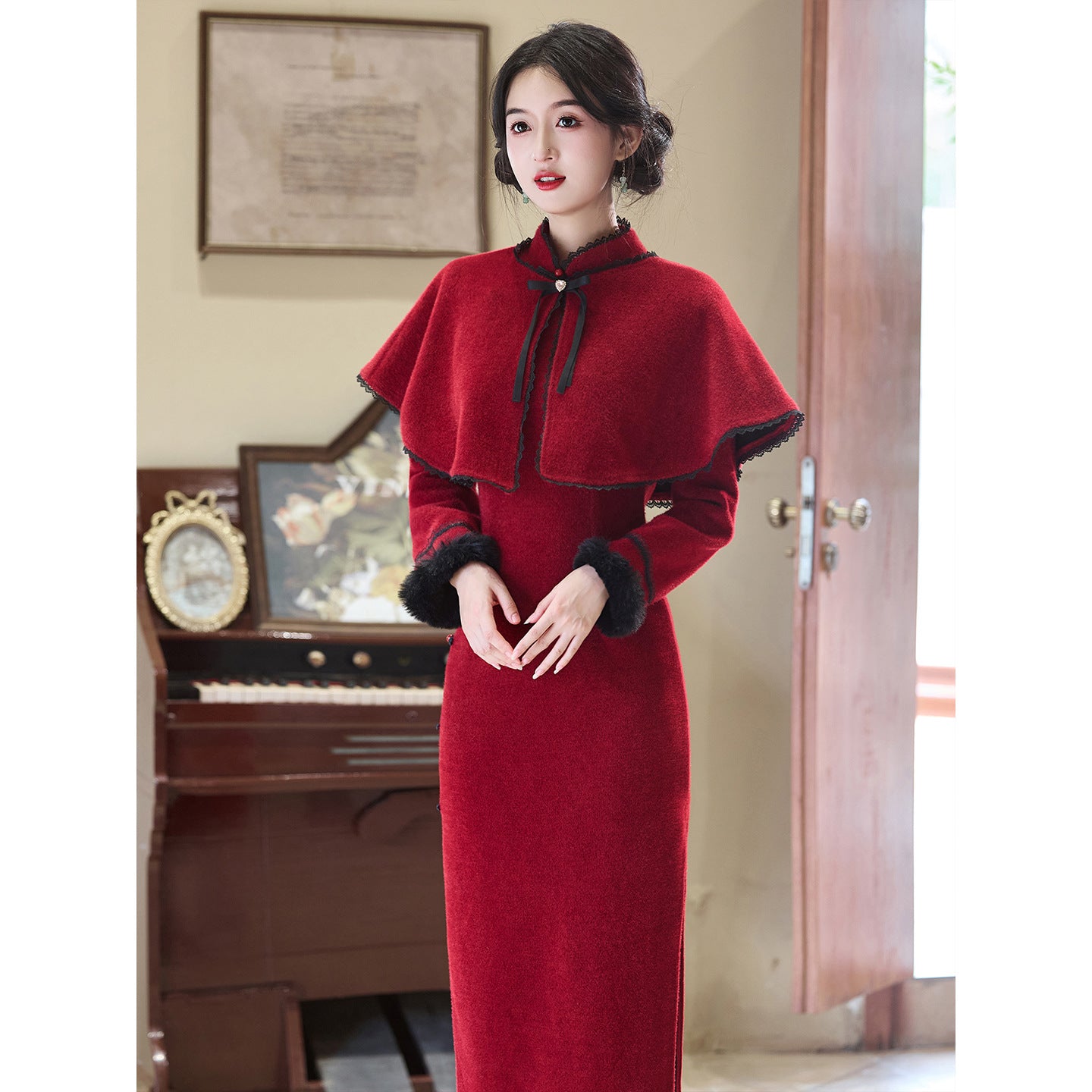 Women's Qipao Qingcheng 倾城 Asian Thicken Dress Chinese Modern Hanfu Clothing Velvet Cheongsam Winter