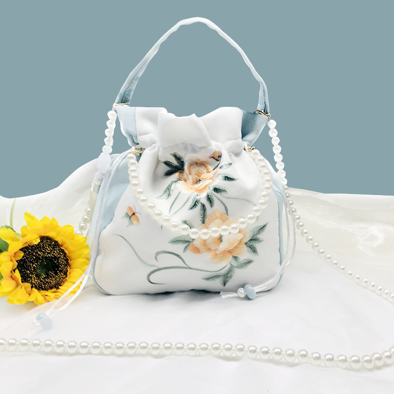 Chinese Style Drawstring Handbag Pearl Embroidery Bags Nang 囊