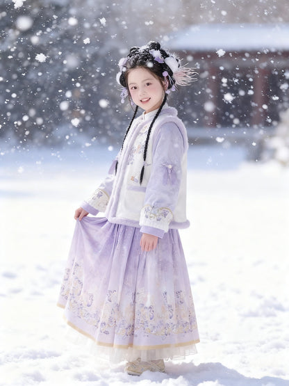Children's Traditional Style Clothing Ziyan 紫烟 Chinese  Velvet Hanfu Suit