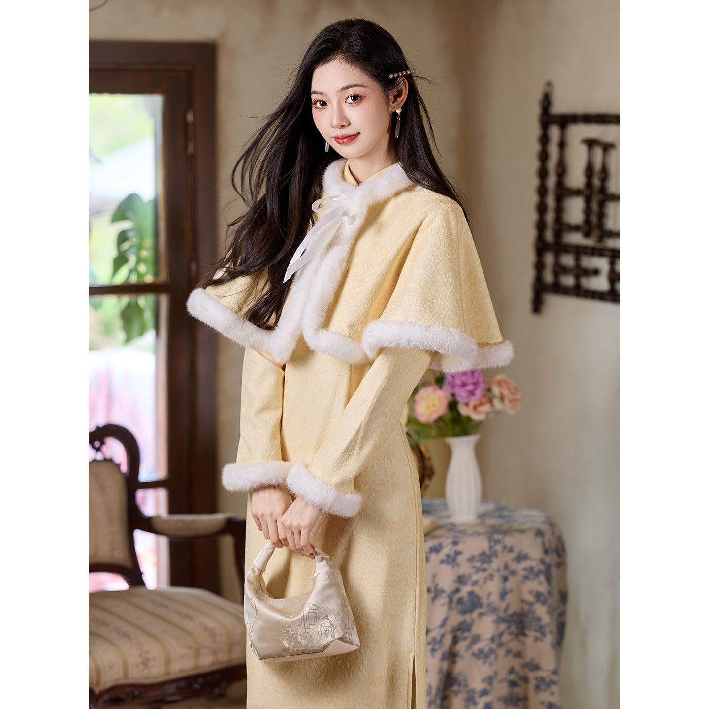 Women's Qipao Huaqi 花期 Asian Thicken Dress Chinese Modern Hanfu Clothing Velvet Cheongsam Winter