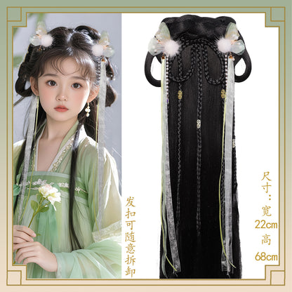 Kid's Traditional Chinese Hairstyle Wig Ningzhi 凝脂 Hanfu Historical Royal Hairpieces