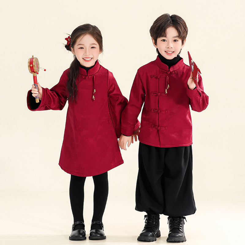 Children's Modern Hanfu Clothing Shuangquan 双全 Chinese Kid's Lunar New Year Velvet Suit