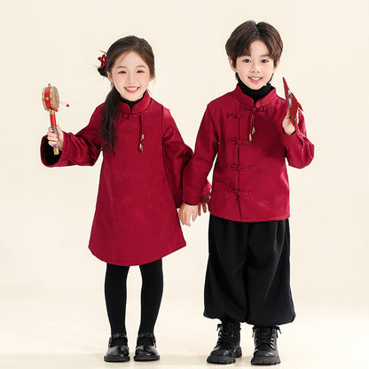 Children's Modern Hanfu Clothing Shuangquan 双全 Chinese Kid's Lunar New Year Velvet Suit