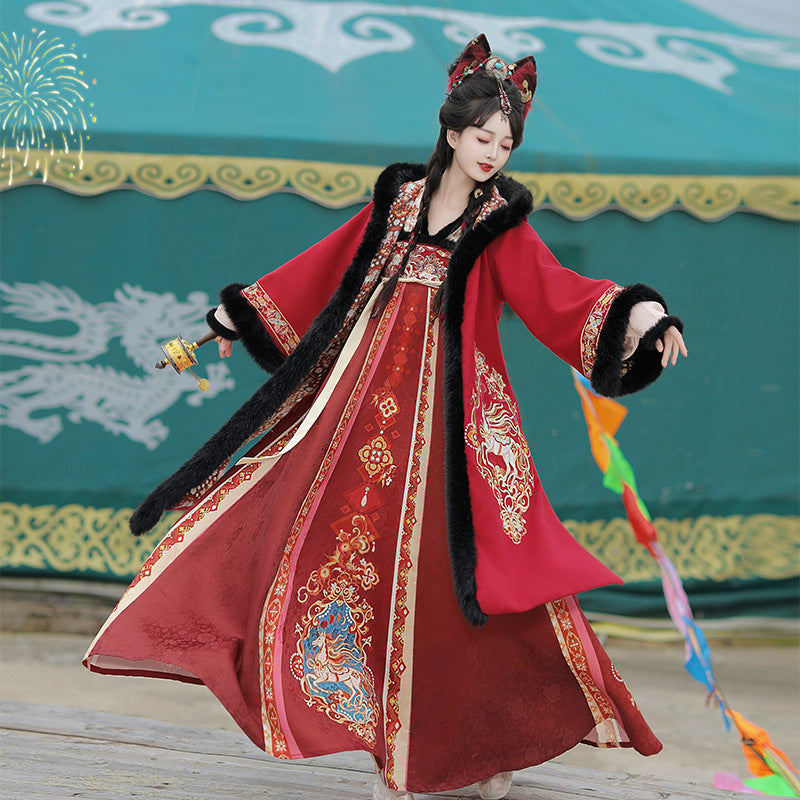 Tang Dynasty Dress Women's Robe Chisui 驰岁 Chinese Style Velvet Lunar New Year Clothing Winter