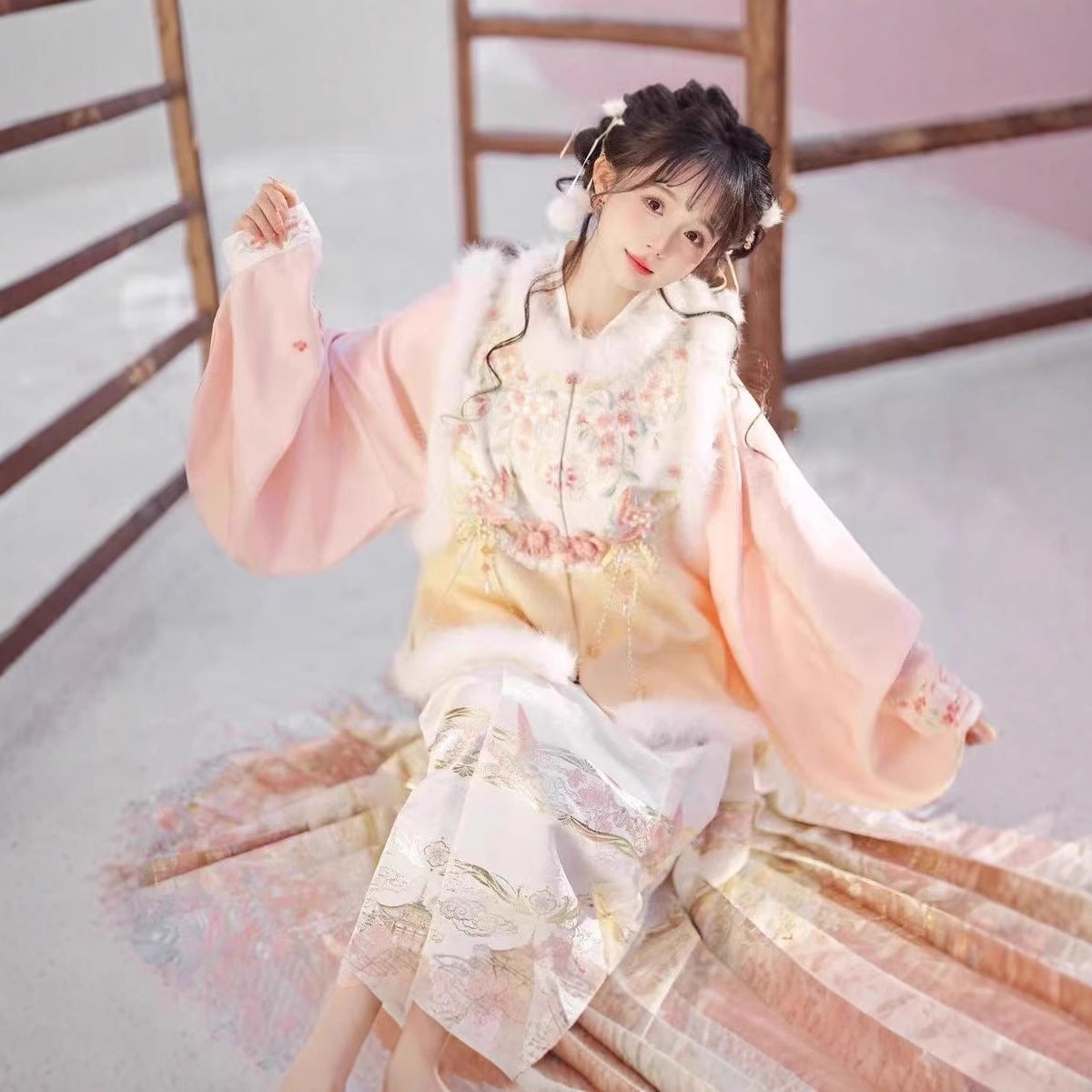 Ming Dynasty Clothing Qiao 俏 Women's Chinese Traditional Thicken Velvet Hanfu Autumn Winter