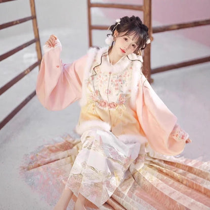 Ming Dynasty Clothing Qiao 俏 Women's Chinese Traditional Thicken Velvet Hanfu Autumn Winter