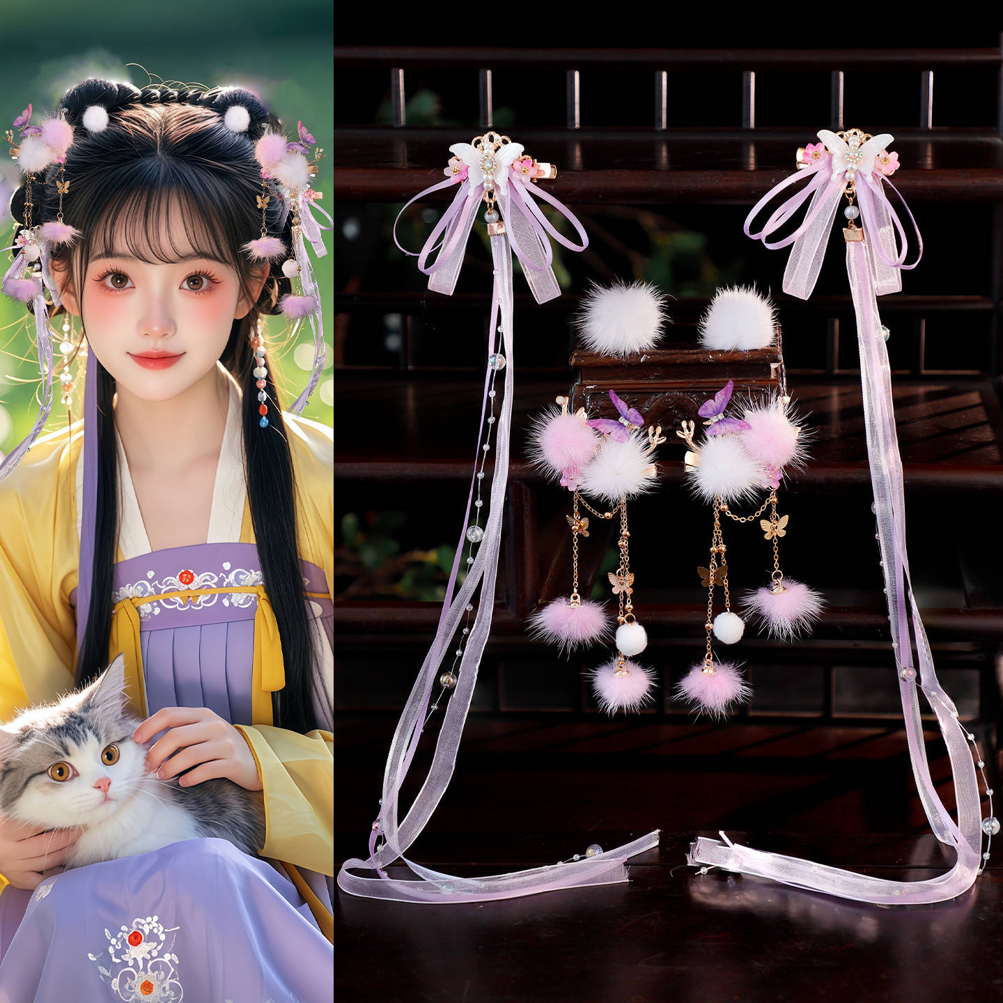 Traditional Chinese Hair jewelry Zidie 紫蝶 Hanfu Historical Headgear