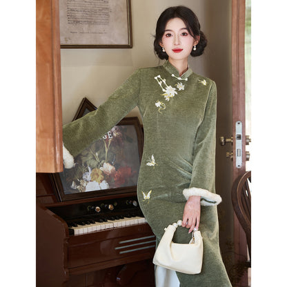 Women's Qipao Songxiang 松香 Asian Dress Chinese Thicken Modern Hanfu Clothing Velvet Cheongsam
