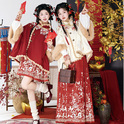 Ming Dynasty Clothing Xiaofushi 小福师 Women's Chinese Traditional Thicken Velvet Lunar New Year Hanfu Autumn Winter