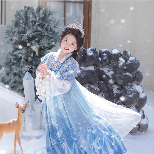 Tang Dynasty Girl Velvet Ruqun Bingmeng 冰梦 Children's Chinese Traditional Clothing Hanfu Suit