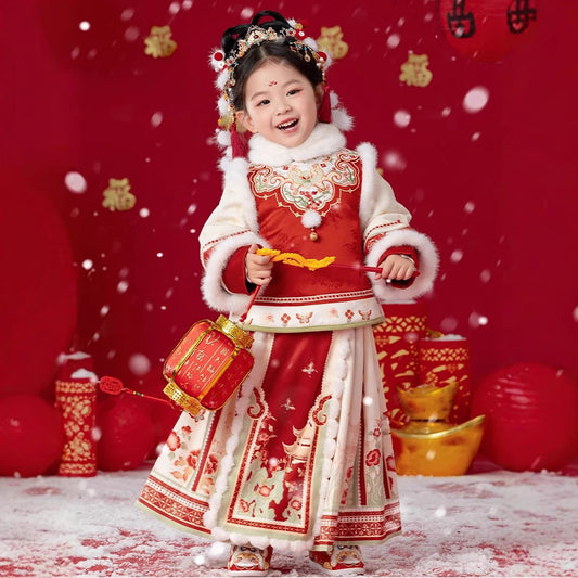 Children's Traditional Clothing Fumianmian 福绵绵 Chinese Lunar New Year Velvet Hanfu Suit
